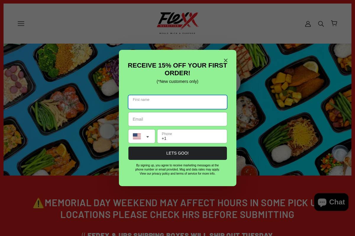 flexxmealprep.com homepage screenshot