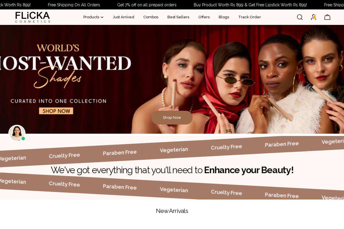 flickacosmetics.com homepage screenshot