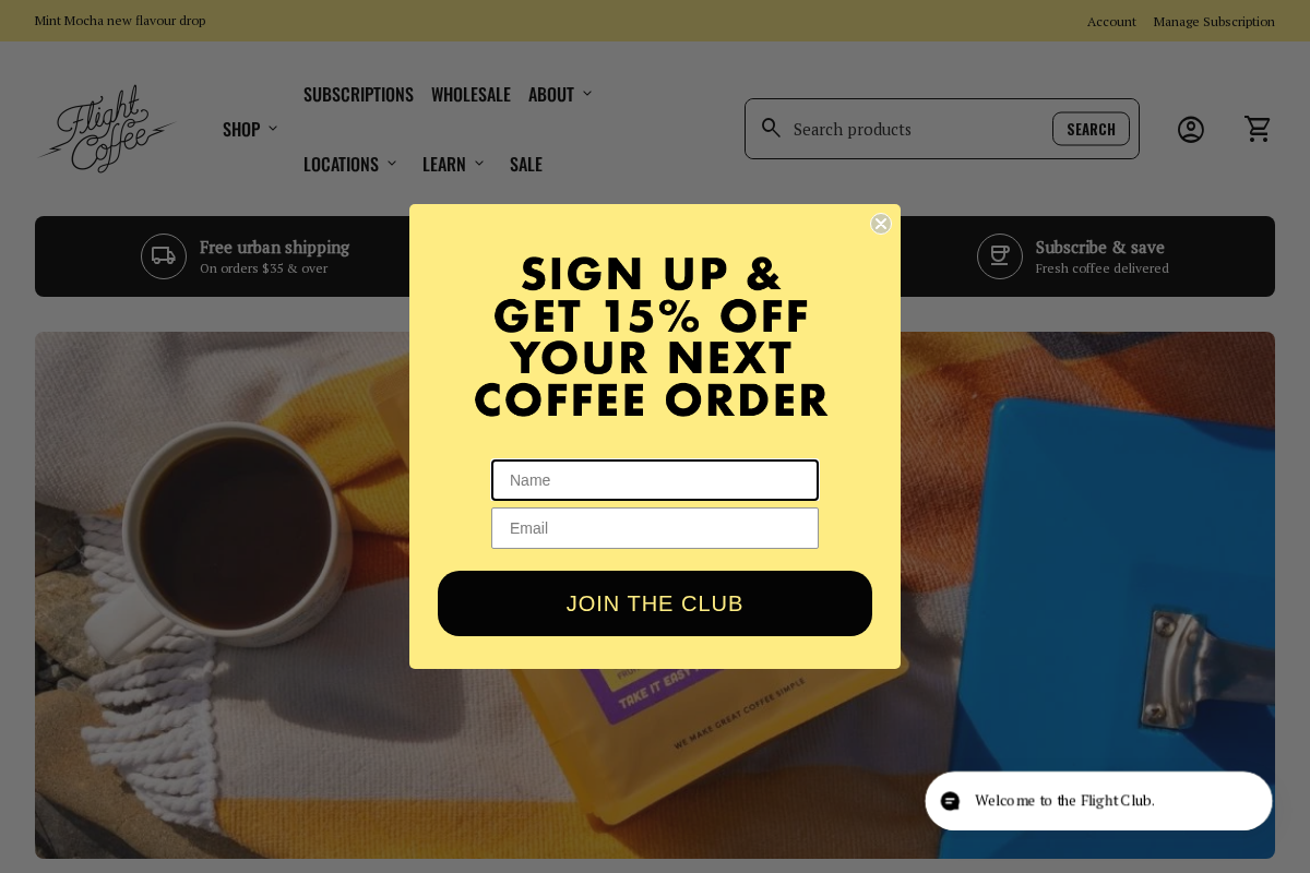 Flight Coffee homepage screenshot