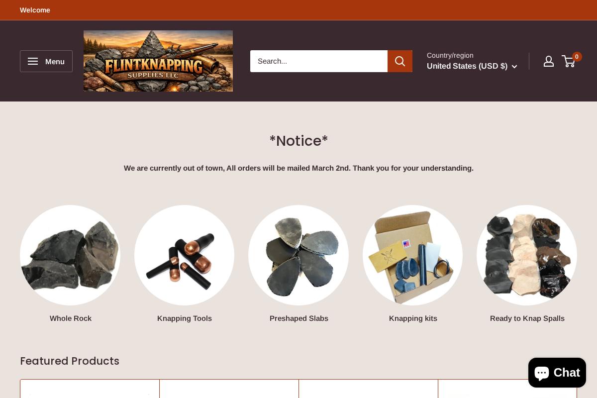 flintknappingsupplies.com homepage screenshot