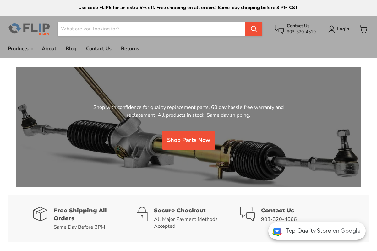 Flip Manufacturing homepage screenshot