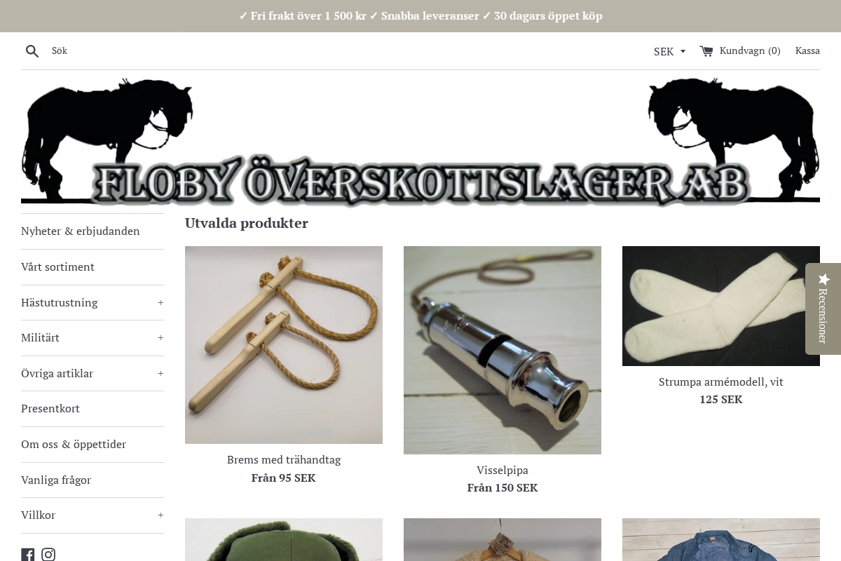 flobyoverskottslager.se homepage screenshot