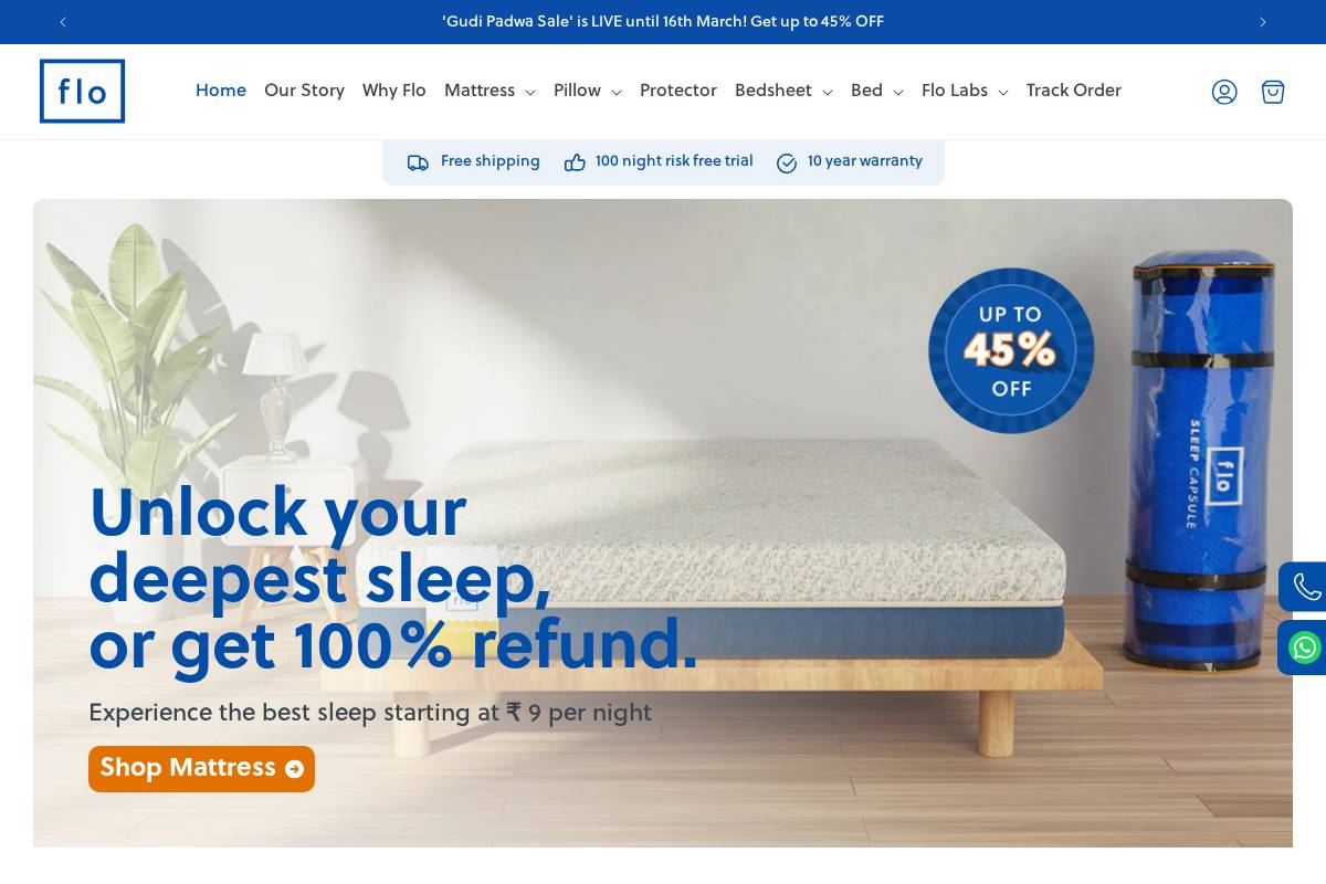 flomattress.com homepage screenshot