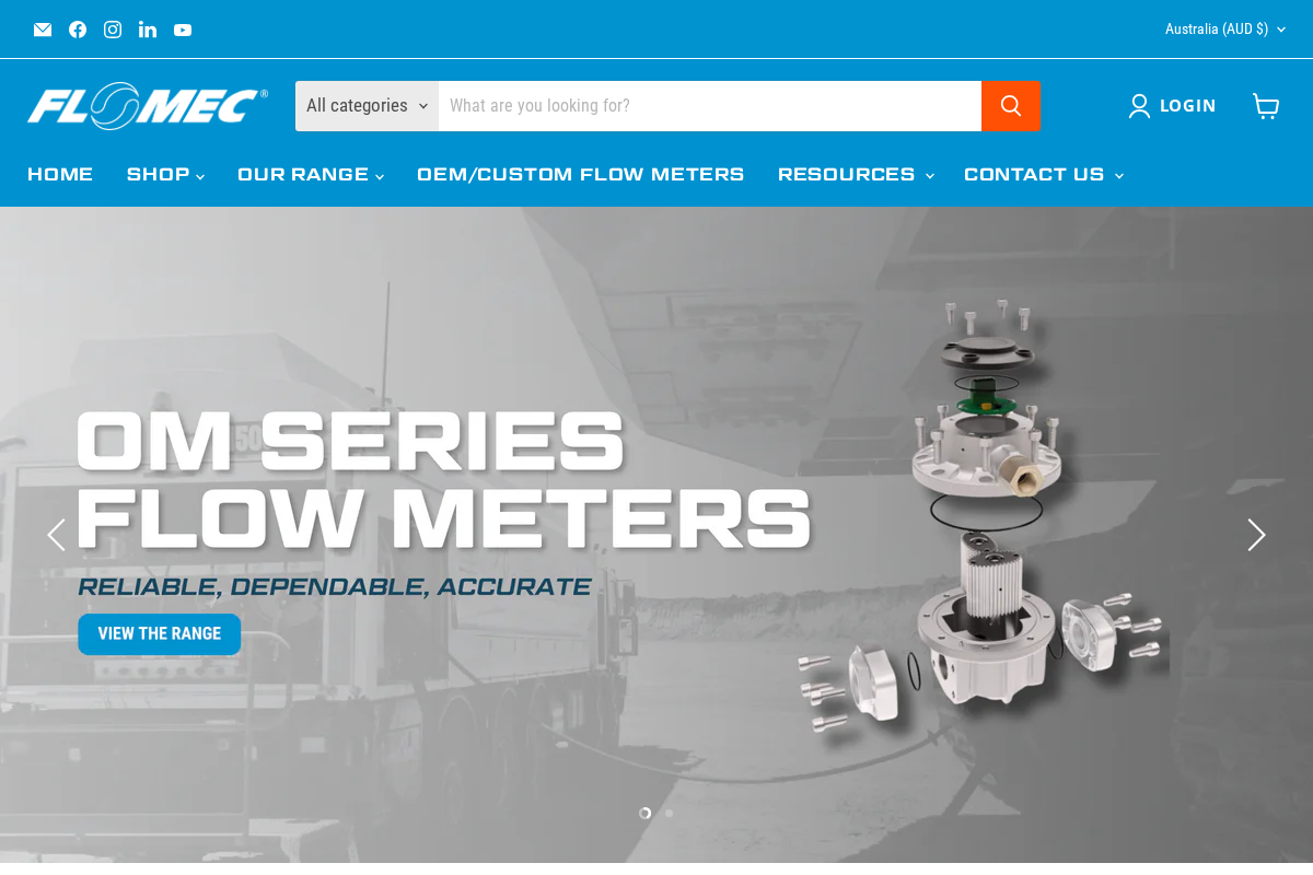 FLOMEC® Flowmeters homepage screenshot