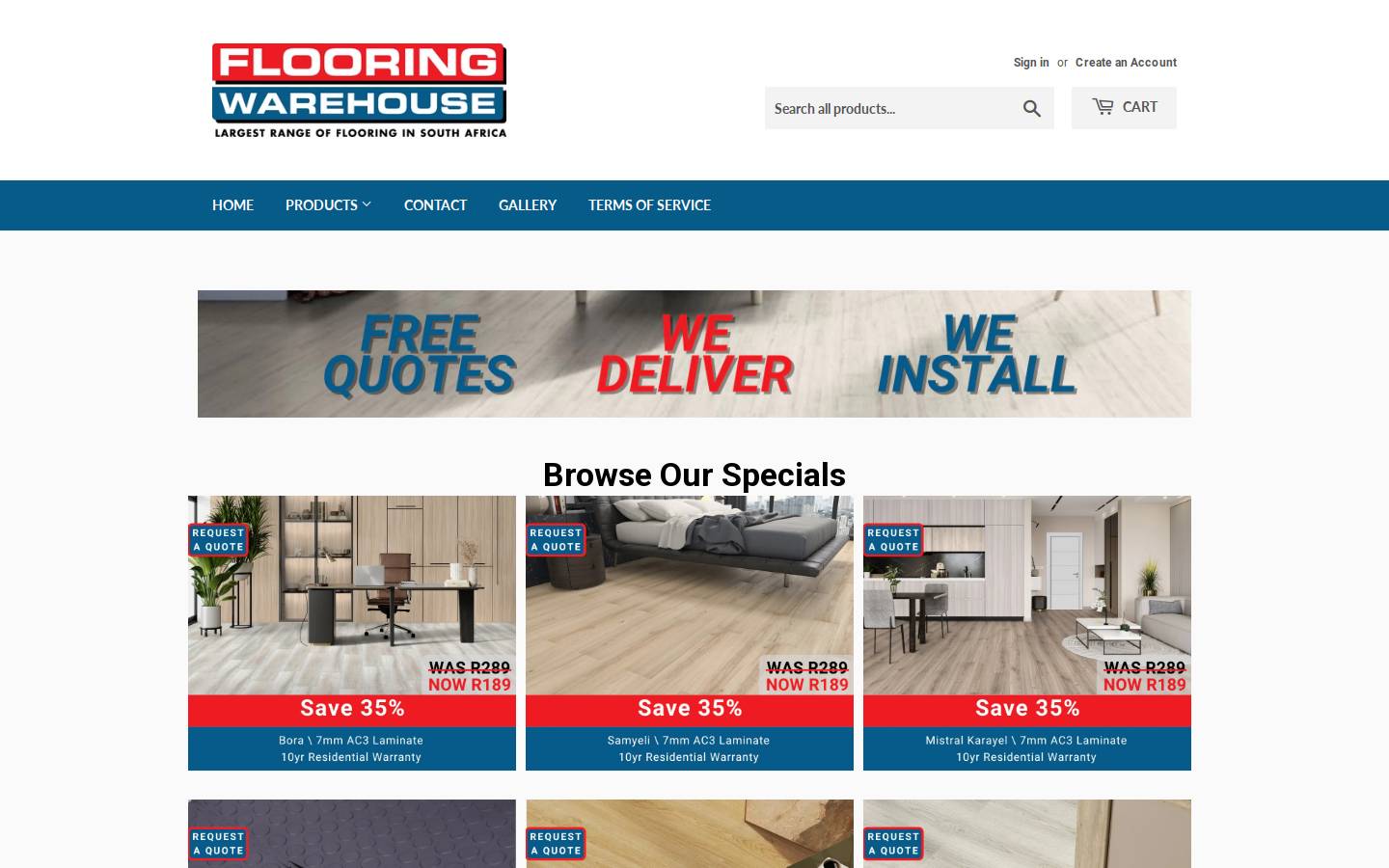 flooringwarehouse.co.za homepage screenshot
