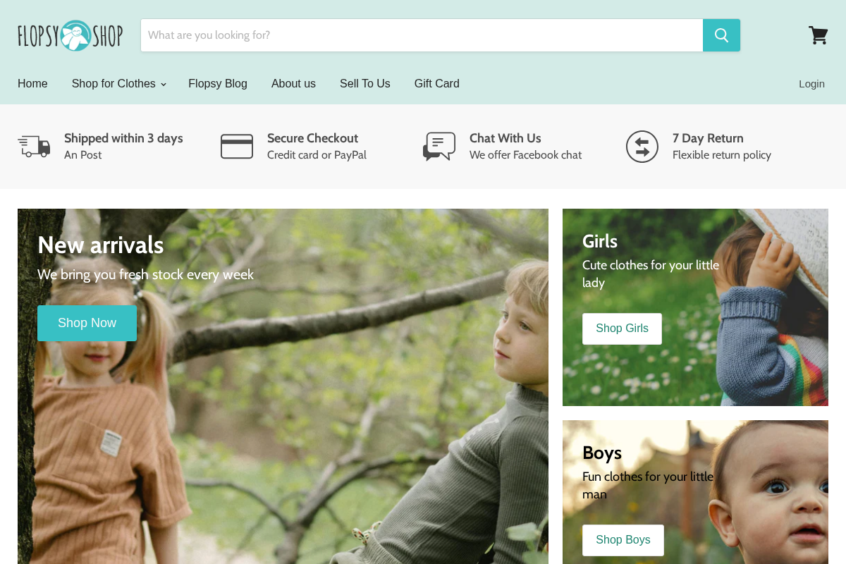 Flopsyshop homepage screenshot