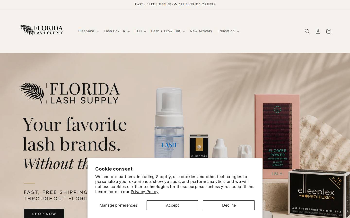 floridalashsupply.com homepage screenshot
