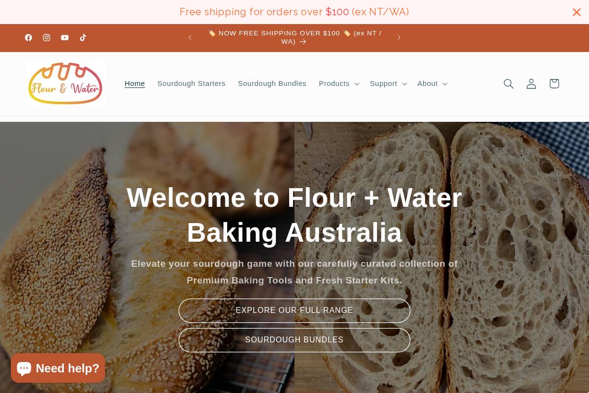 flourandwaterbaking.com homepage screenshot