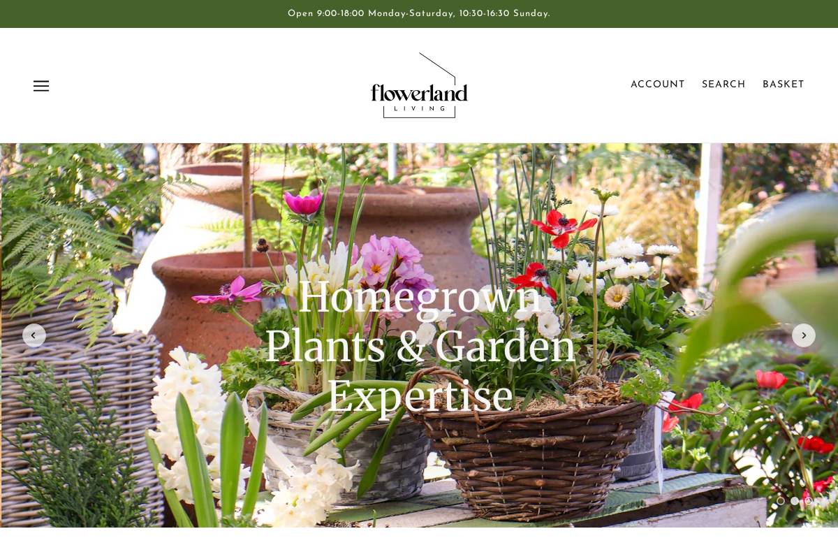 Flowerland Garden Centres homepage screenshot