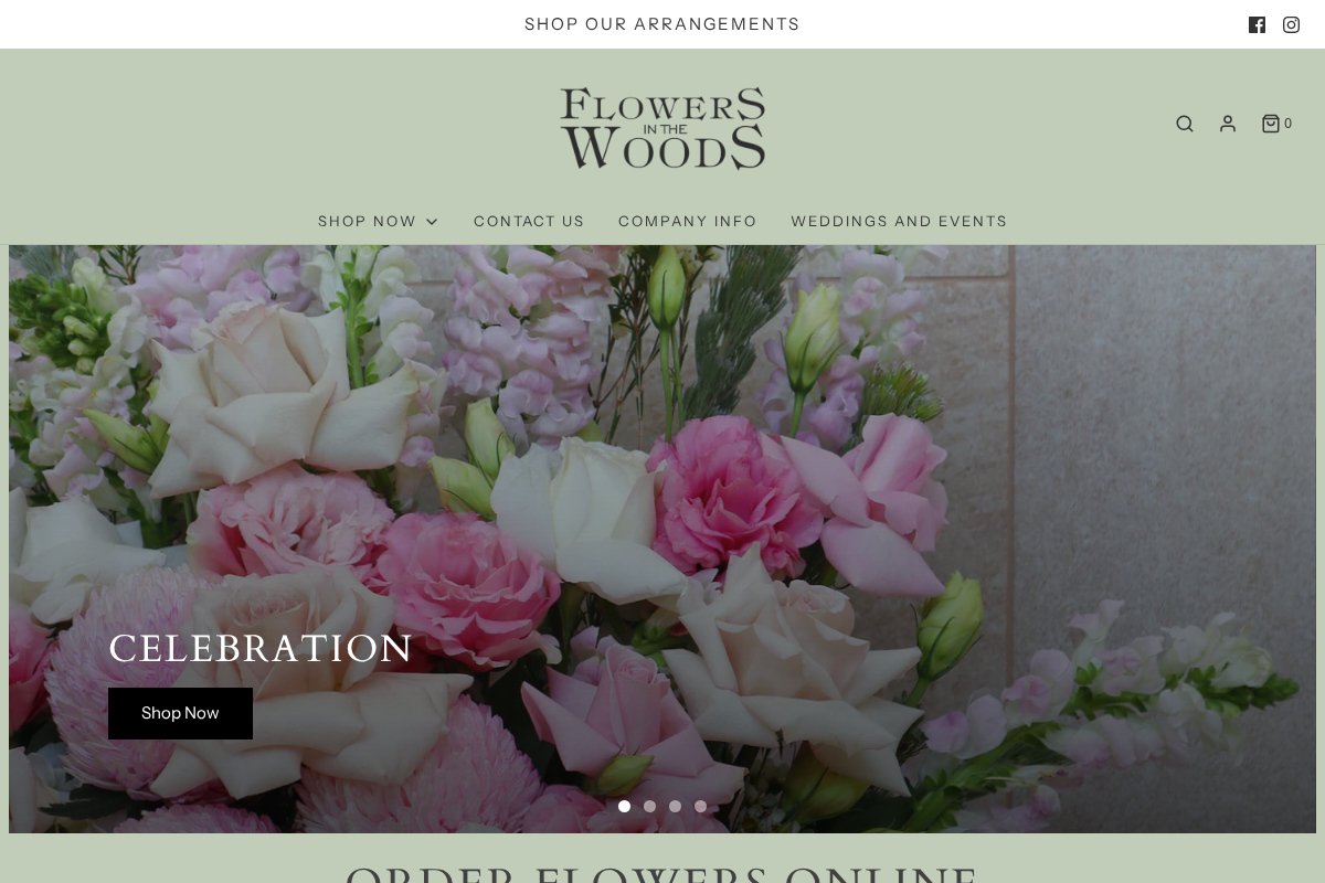 Flowers in the Woods homepage screenshot