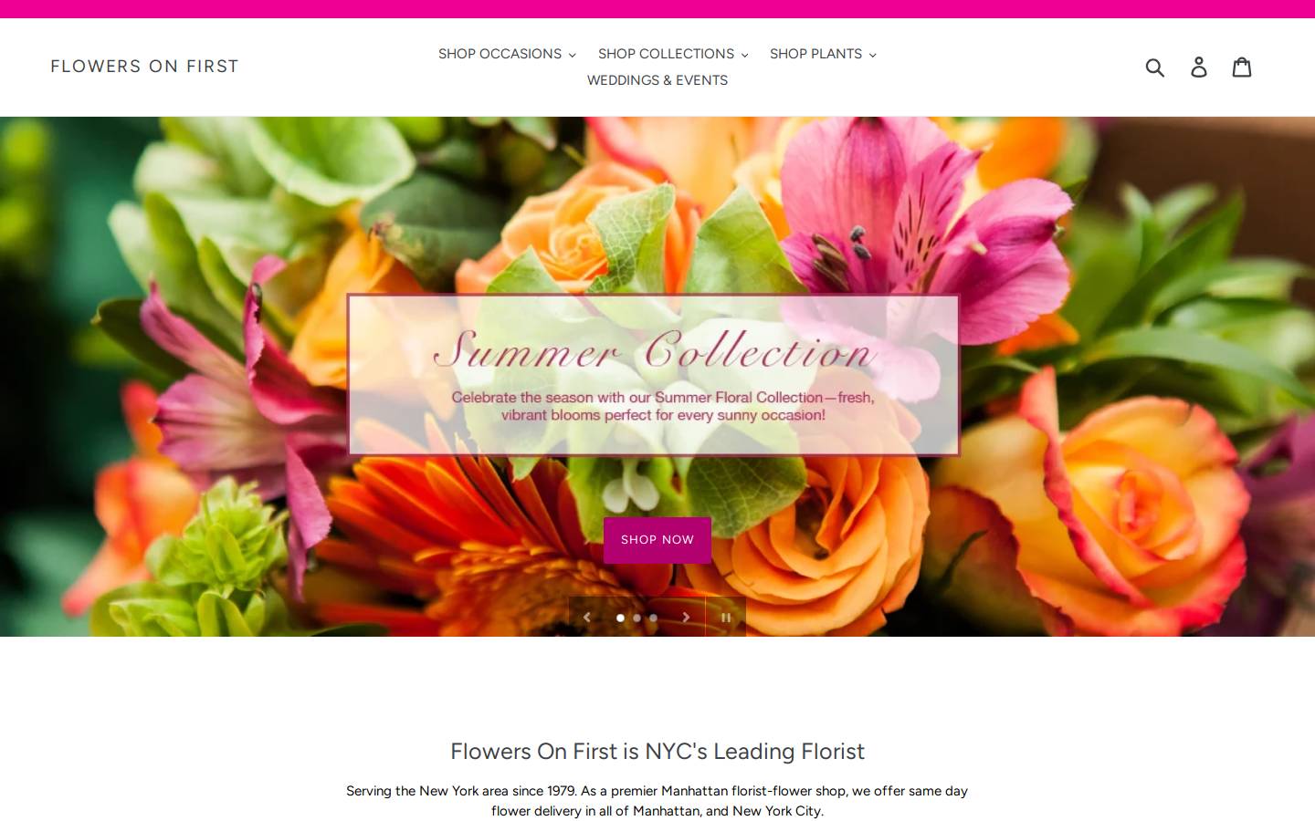Flowersonfirst.com homepage screenshot