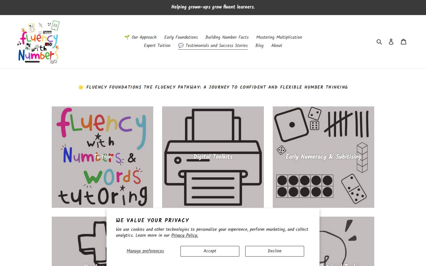 fluencywithnumbers.com homepage screenshot