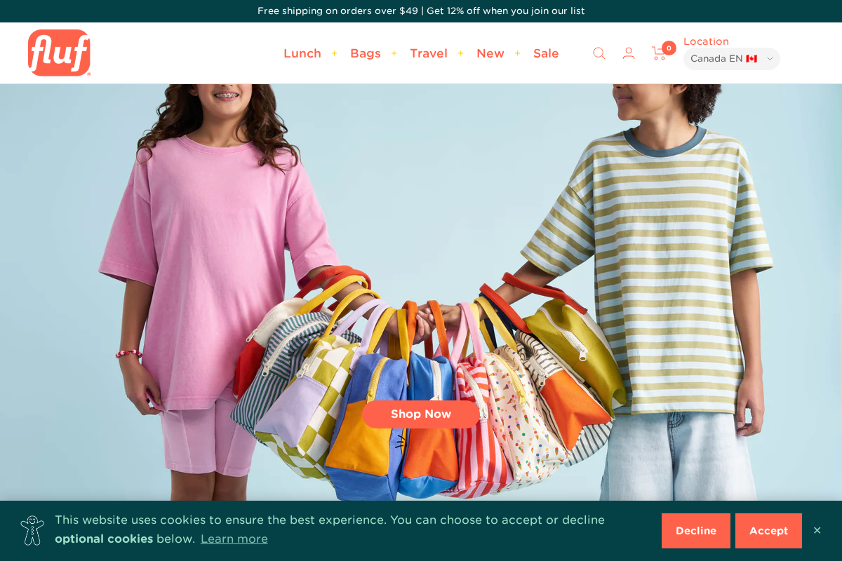 Fluf Bags - CA homepage screenshot