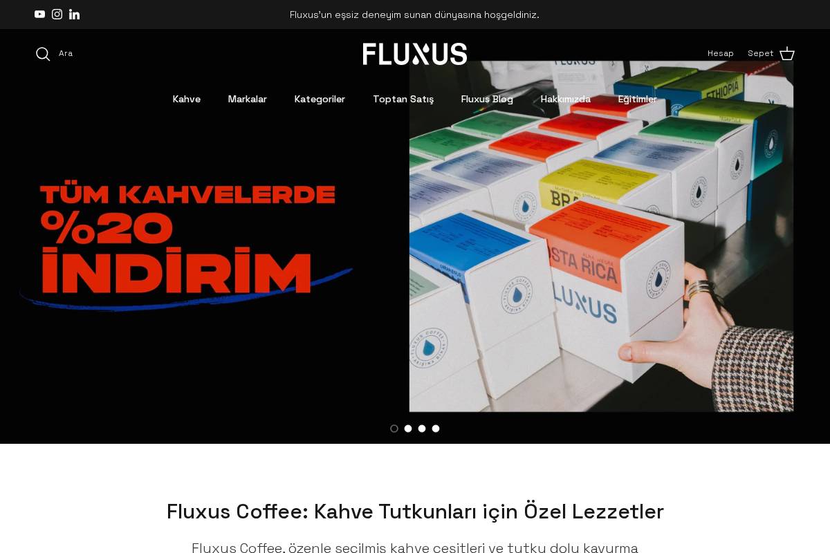 fluxuscoffee.com homepage screenshot
