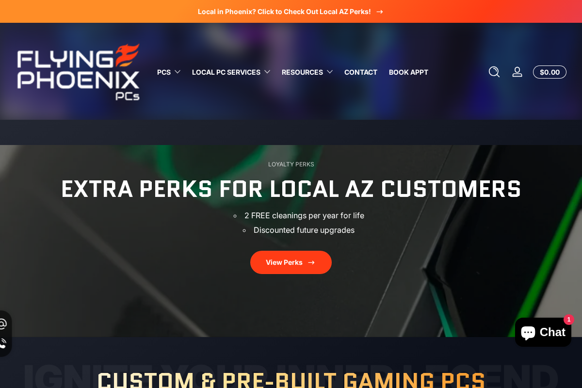 Flying Phoenix PCs homepage screenshot