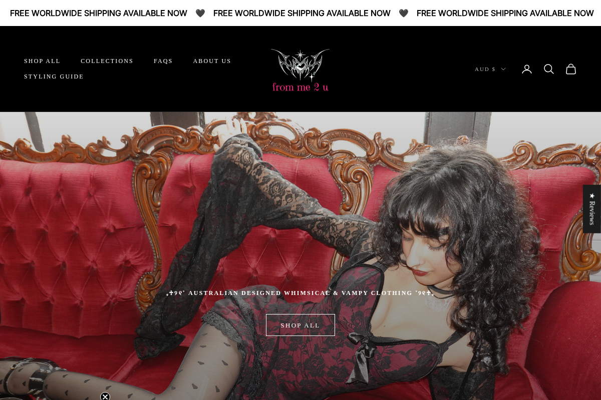 FROM ME 2 U CLOTHING homepage screenshot