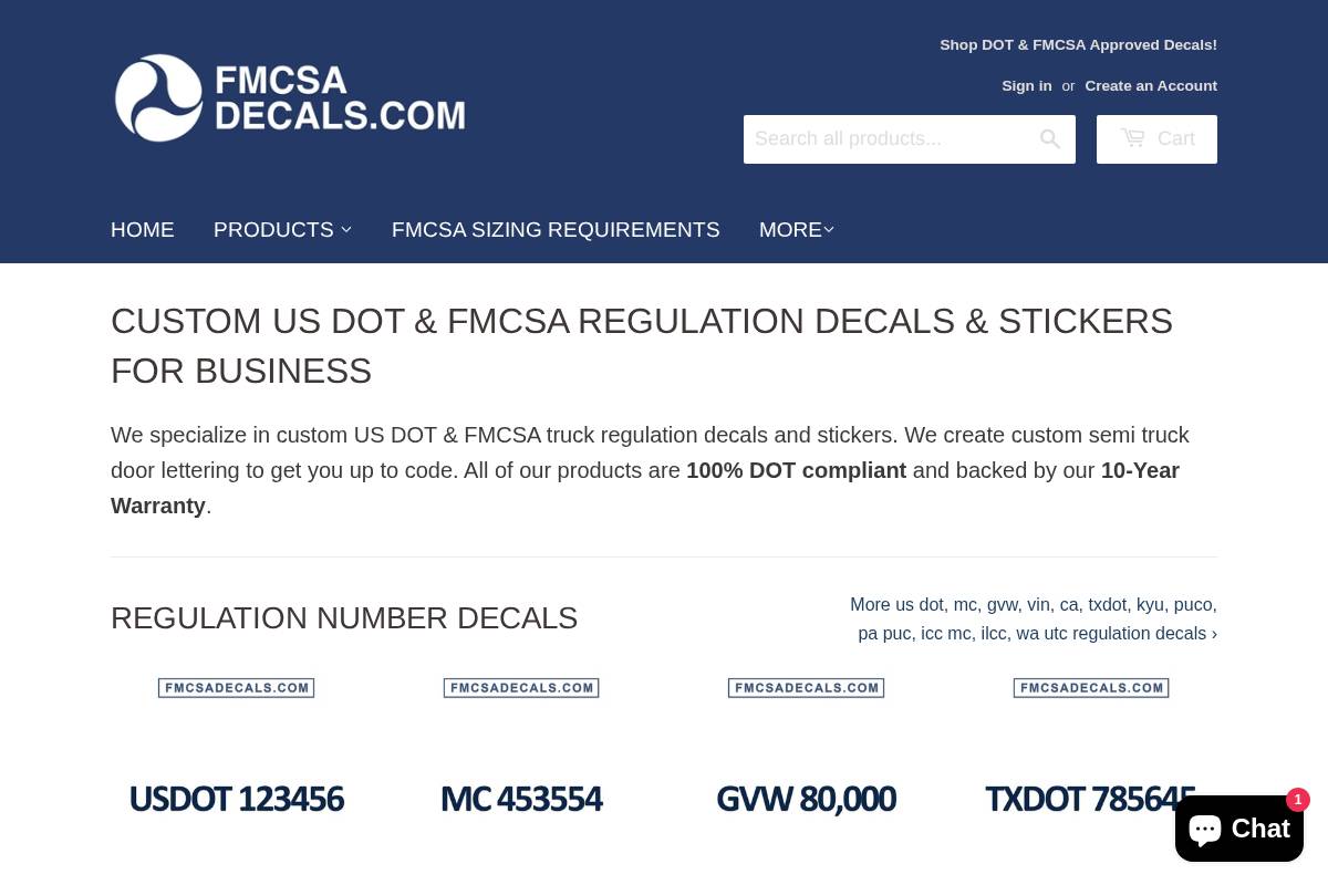 fmcsadecals.com homepage screenshot