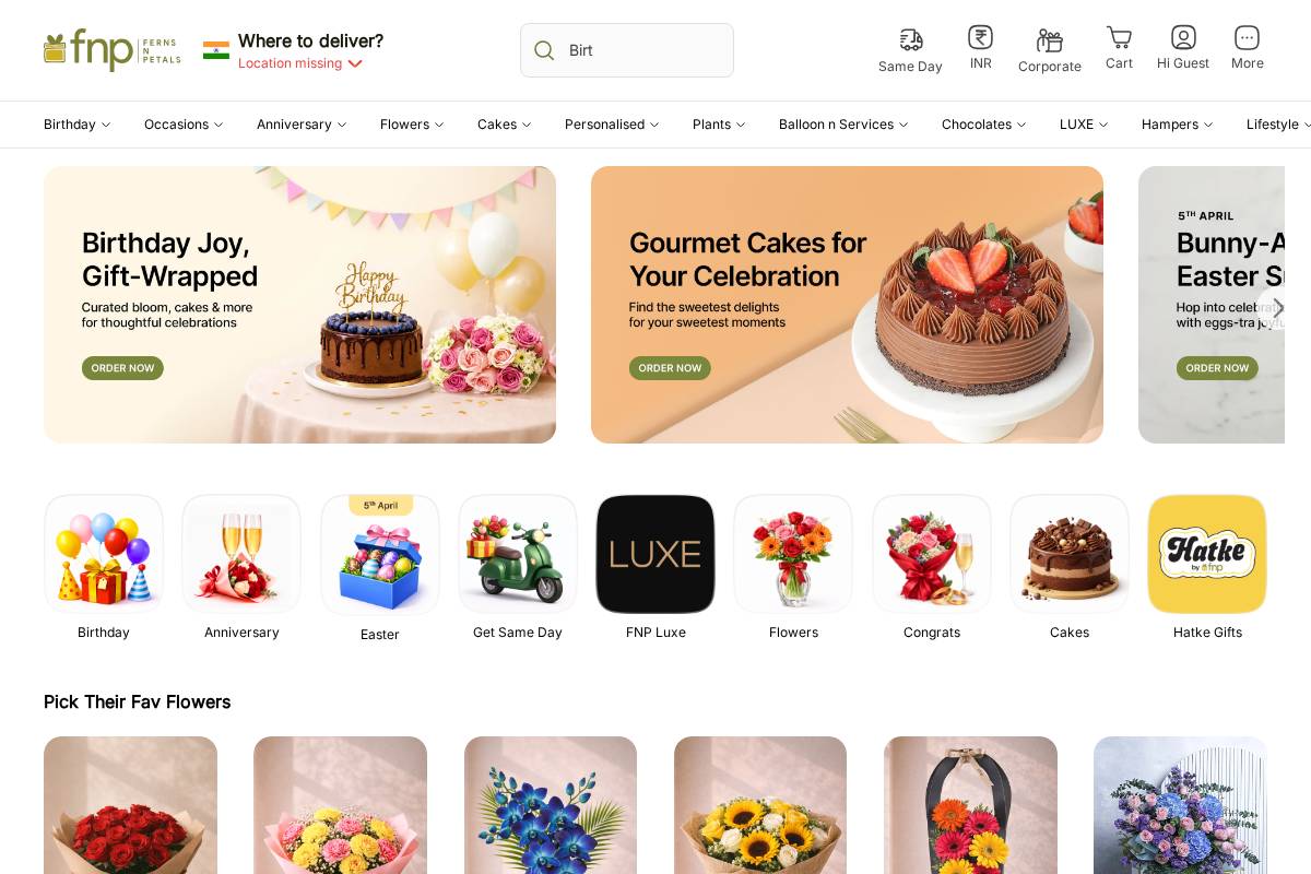 Ferns N Petals homepage screenshot