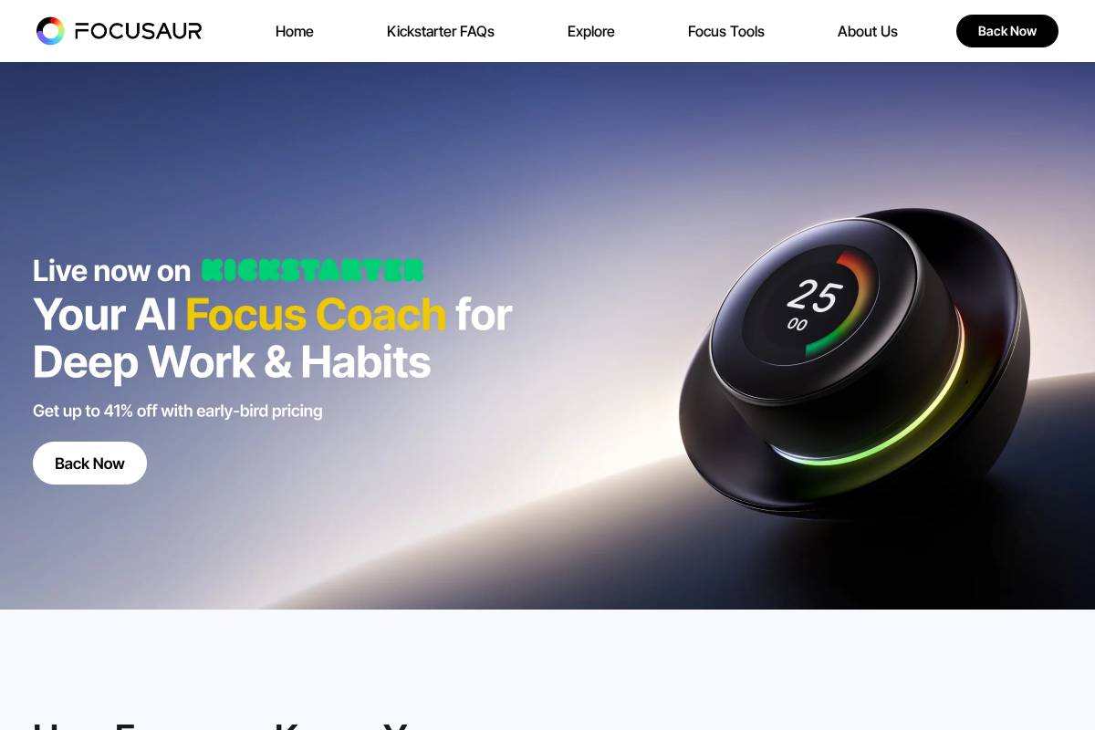 focusaur.com homepage screenshot