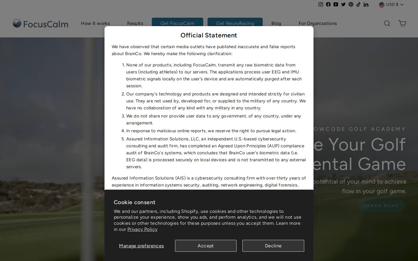 focuscalm.com homepage screenshot