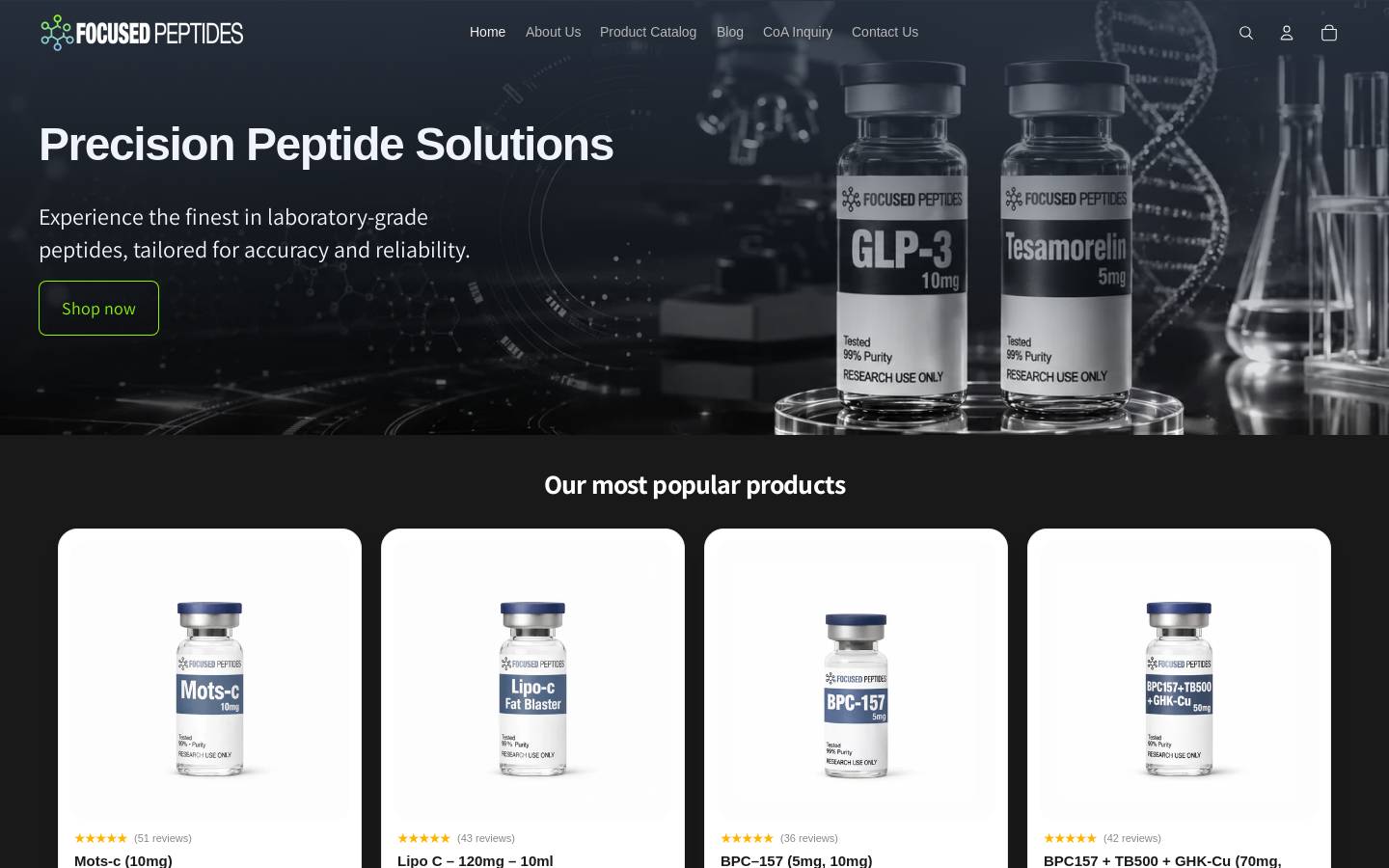 focusedpeptides.com homepage screenshot