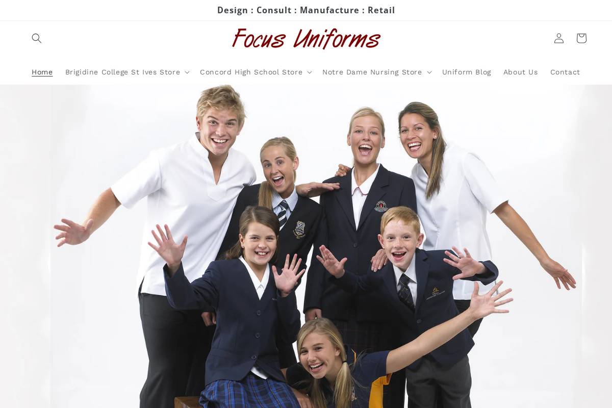 focusuniforms.com.au homepage screenshot