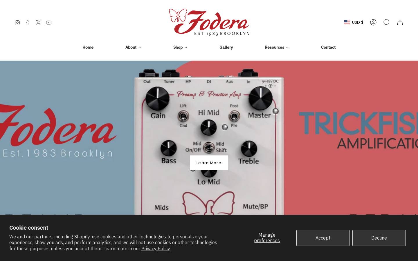 Fodera homepage screenshot