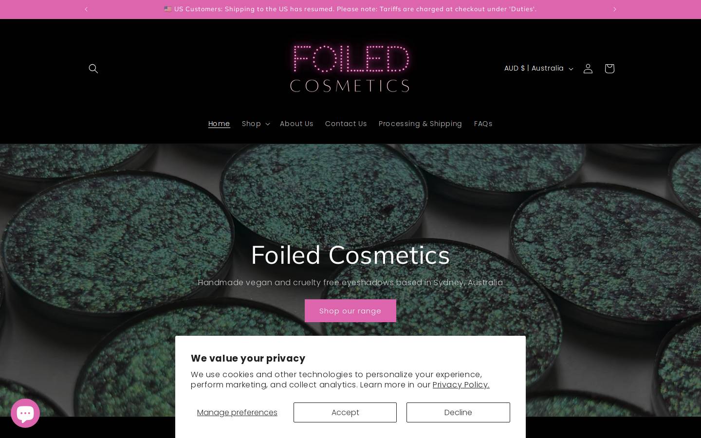 foiledcosmetics.com.au homepage screenshot