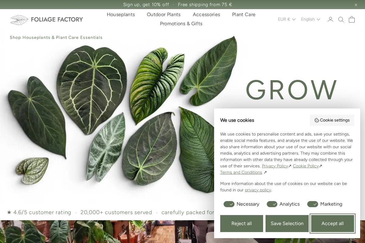 Foliage Factory homepage screenshot