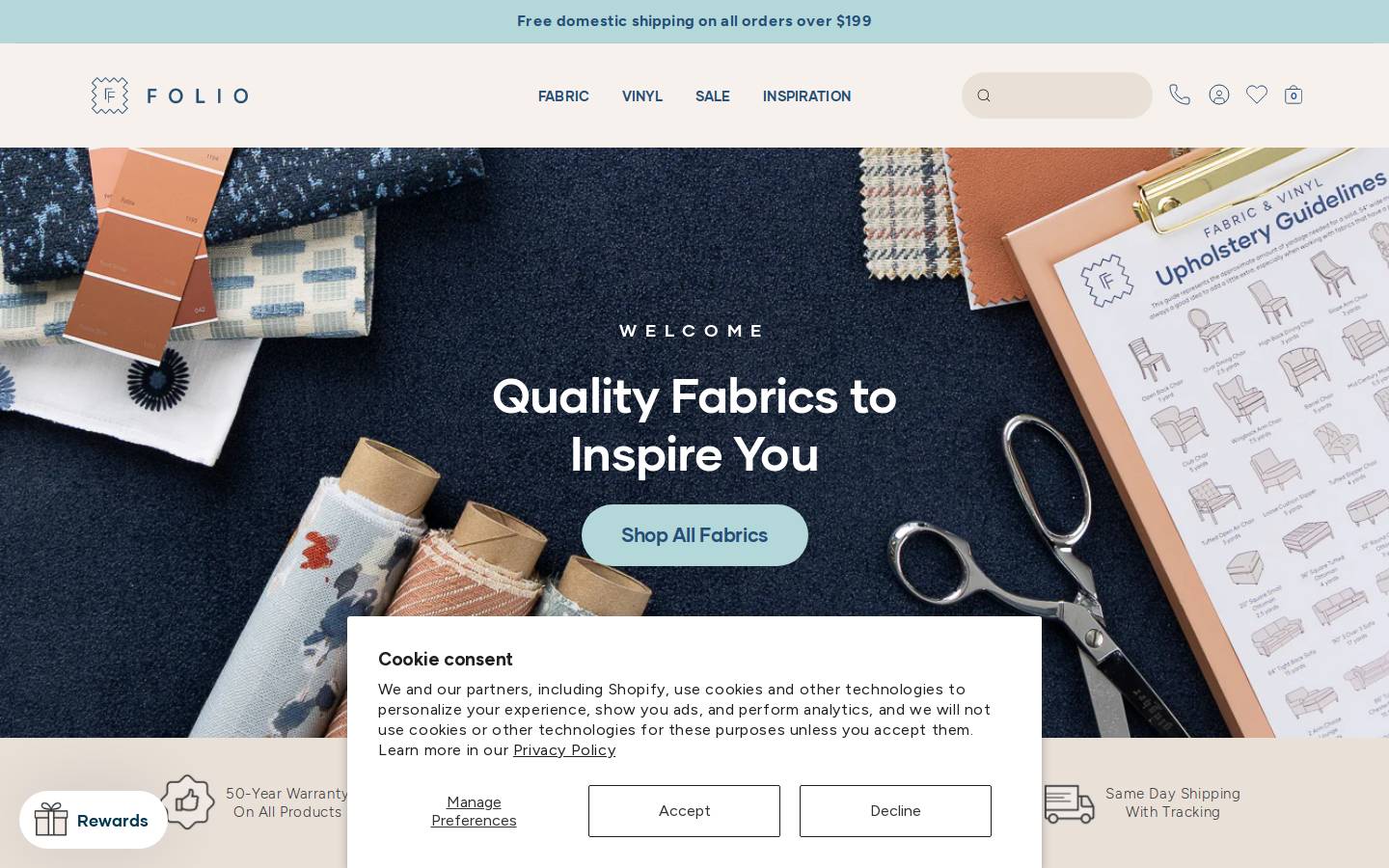 Foliofabrics homepage screenshot
