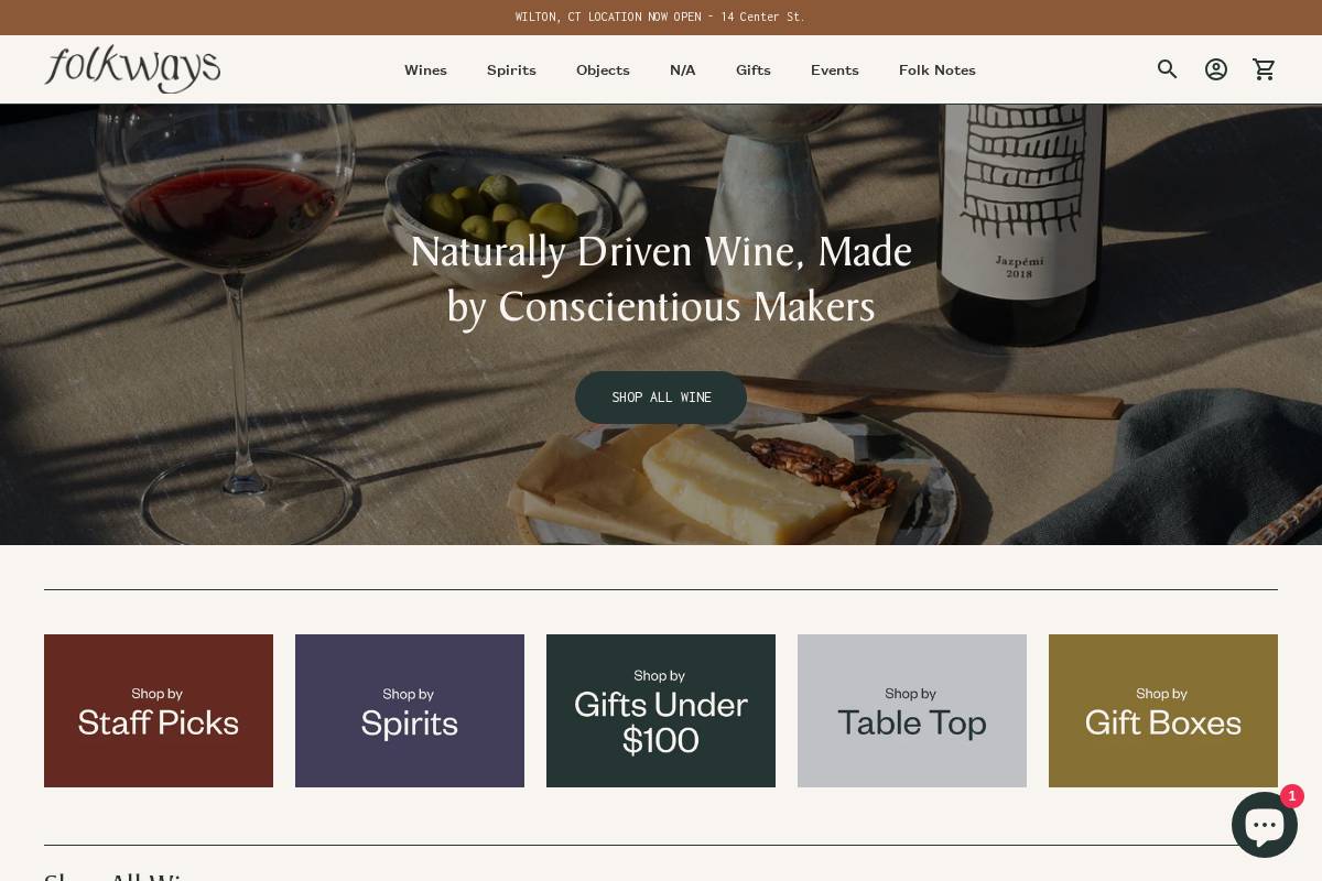 folkwayswines.com homepage screenshot