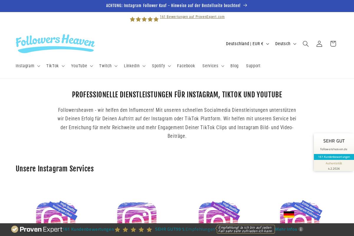 Followersheaven.de homepage screenshot