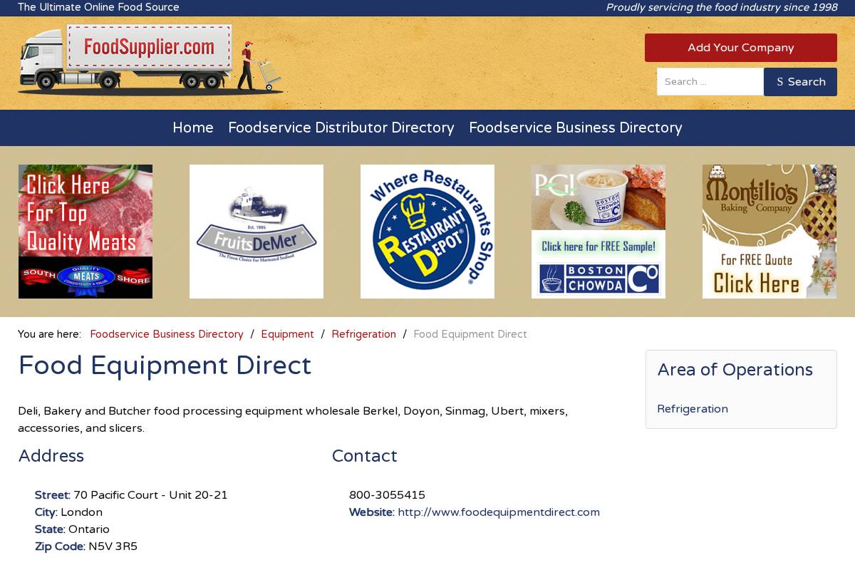 foodequipmentdirect.com homepage screenshot