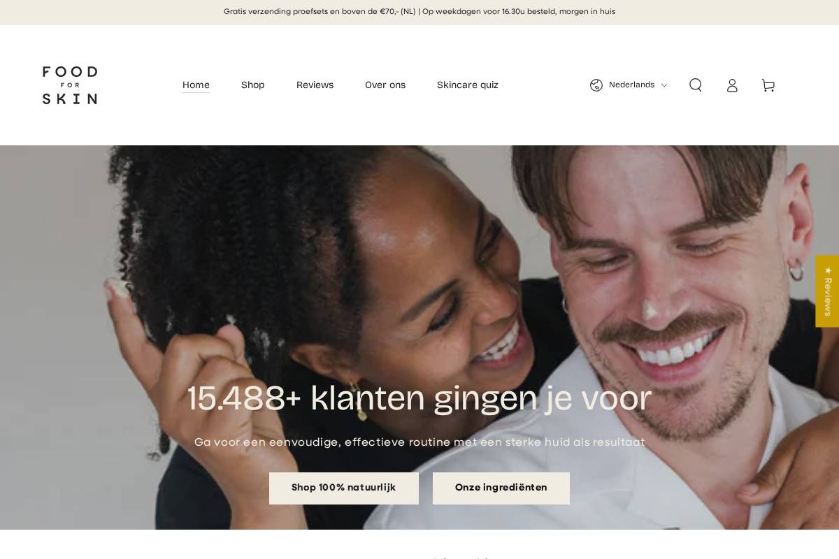 Food for Skin - Clean & Green skincare homepage screenshot