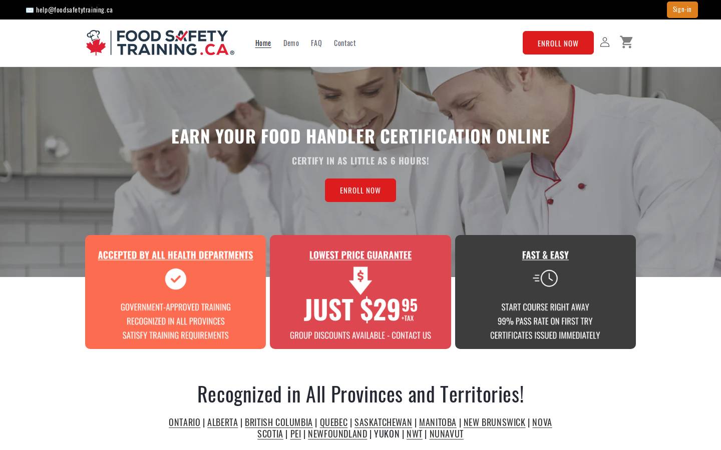foodsafetytraining.ca homepage screenshot