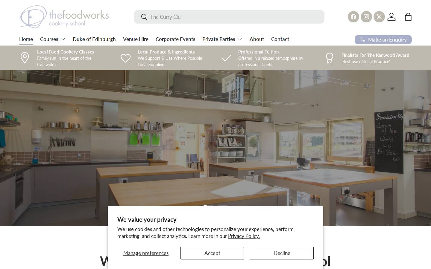 foodworkscookeryschool.co.uk homepage screenshot