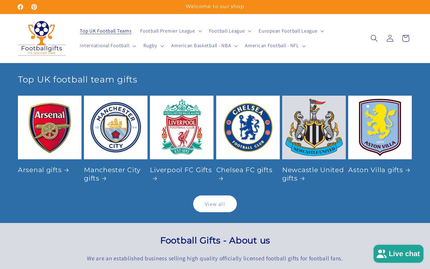 footballgifts.net homepage screenshot