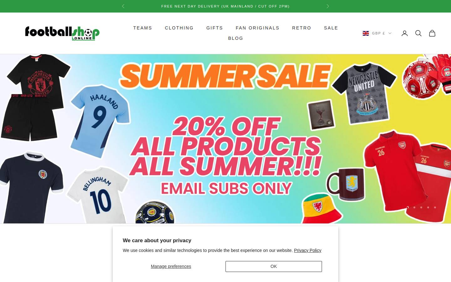 FootballShopOnline homepage screenshot