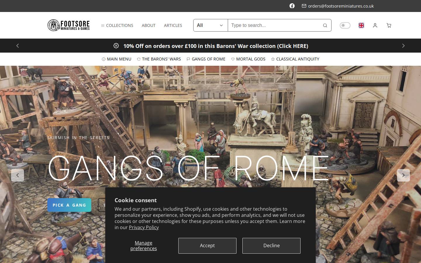 Footsore Miniatures homepage screenshot