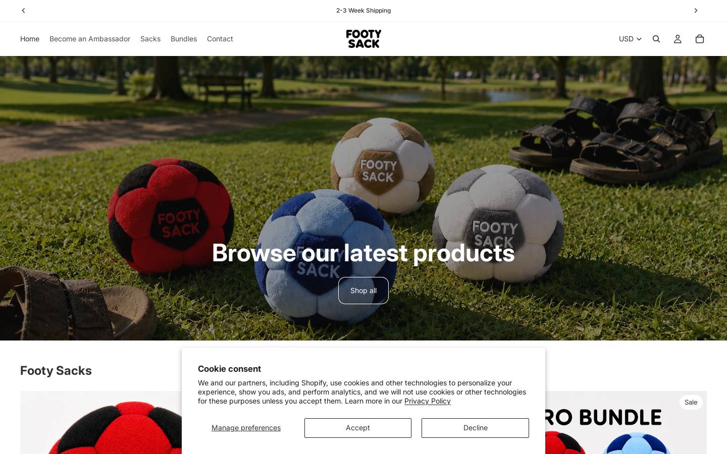 footysack.com homepage screenshot