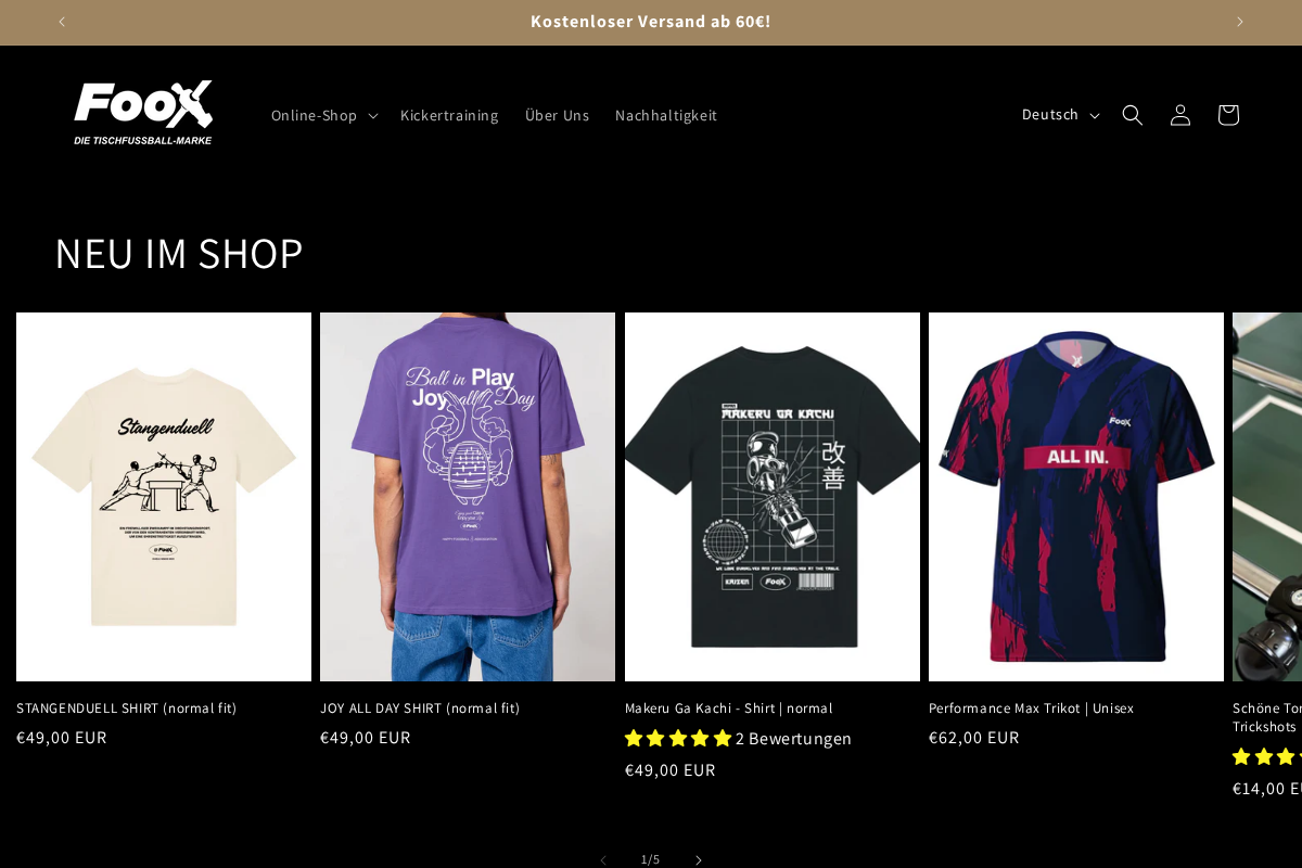 FooX Online-Shop homepage screenshot