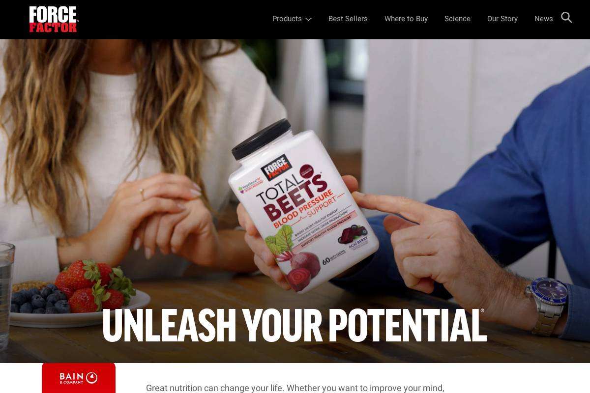 Force Factor homepage screenshot