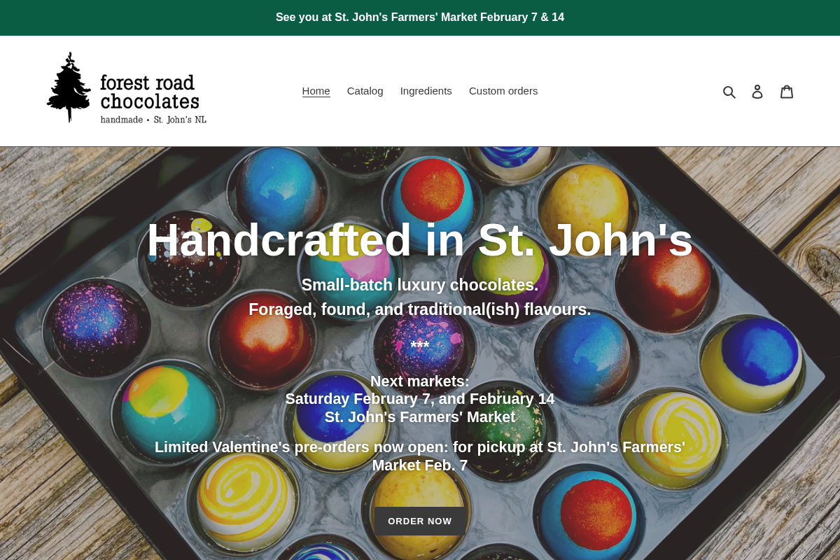 Forest Road Chocolates homepage screenshot