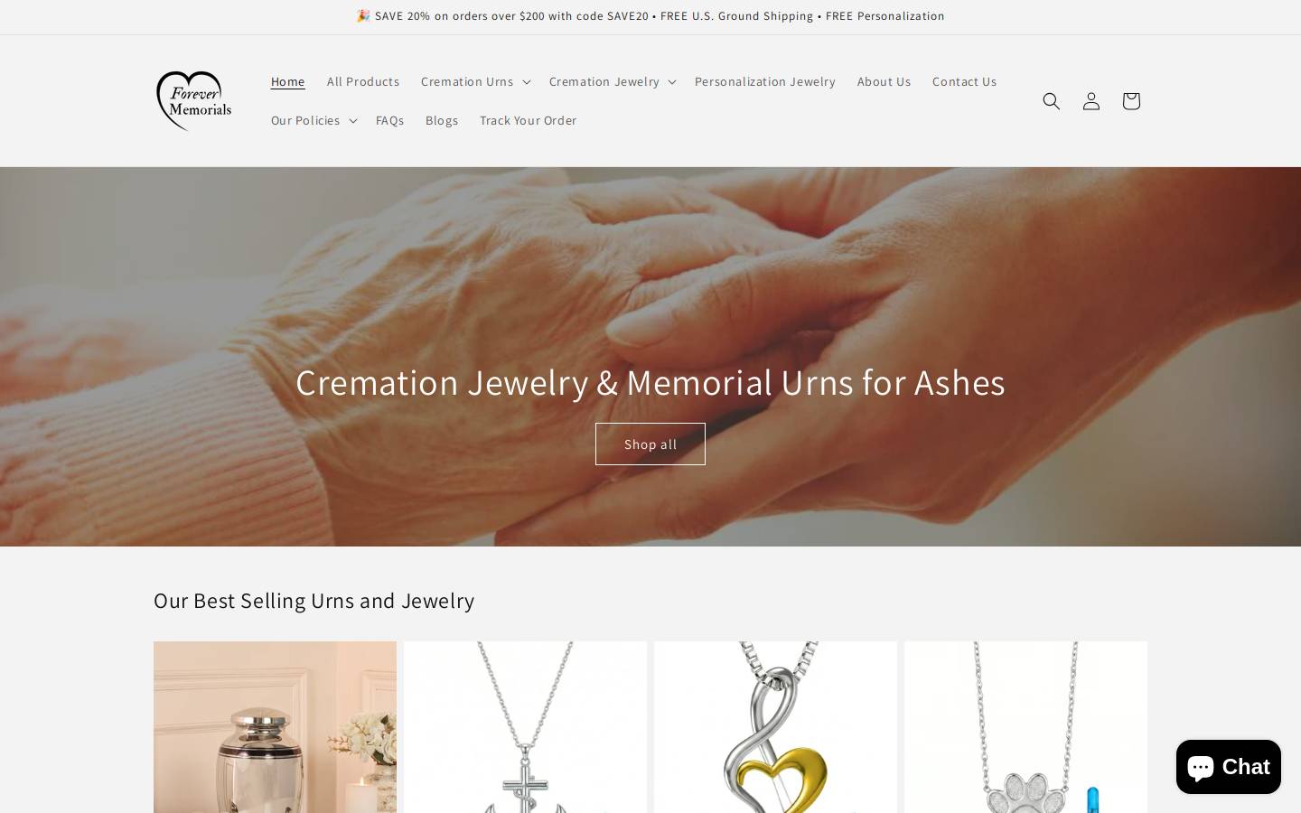 forever-memorials.com homepage screenshot