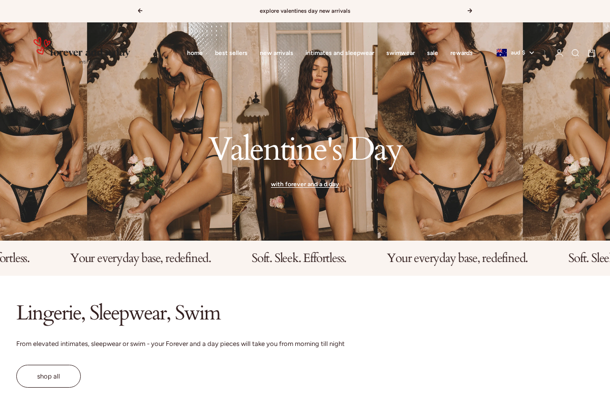 Forever and a day intimates homepage screenshot