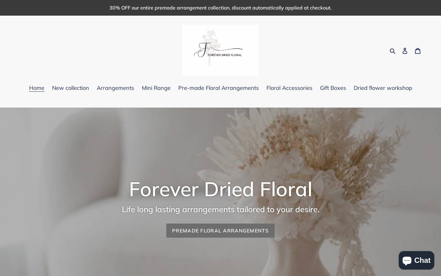 foreverdriedfloral.com.au homepage screenshot