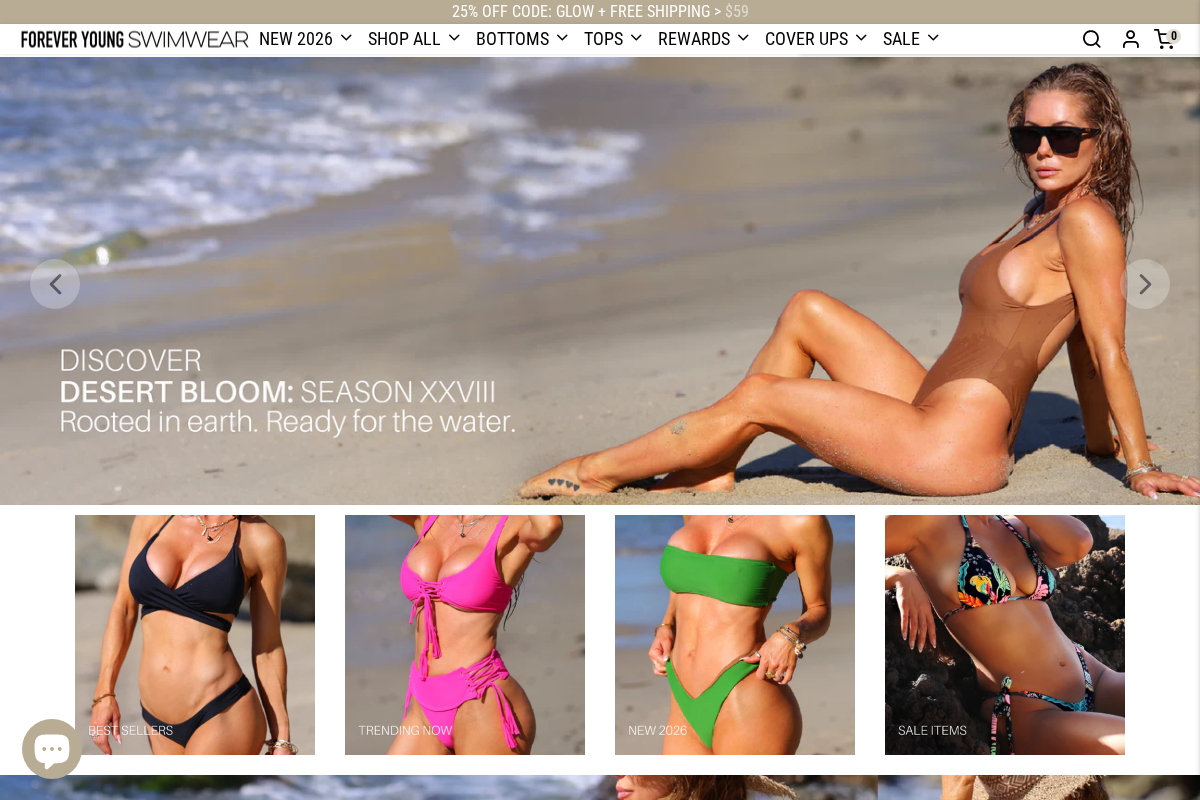 Forever Young Swimwear homepage screenshot