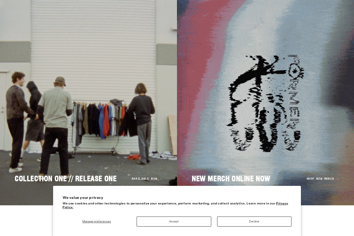 FORMER MERCHANDISE homepage screenshot