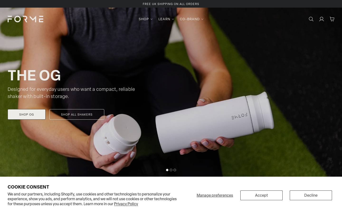 FORME Shaker homepage screenshot