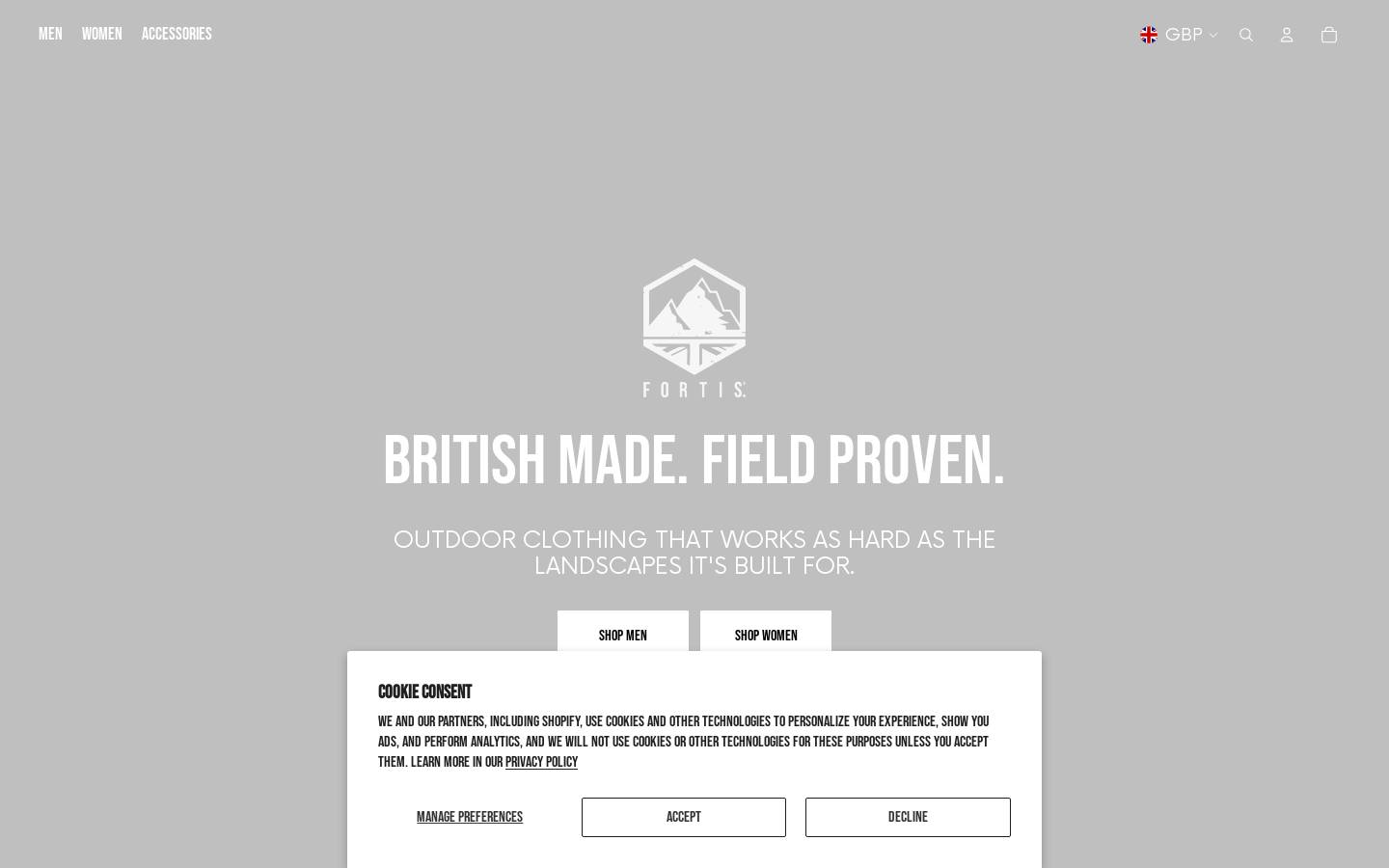 Fortis Clothing homepage screenshot